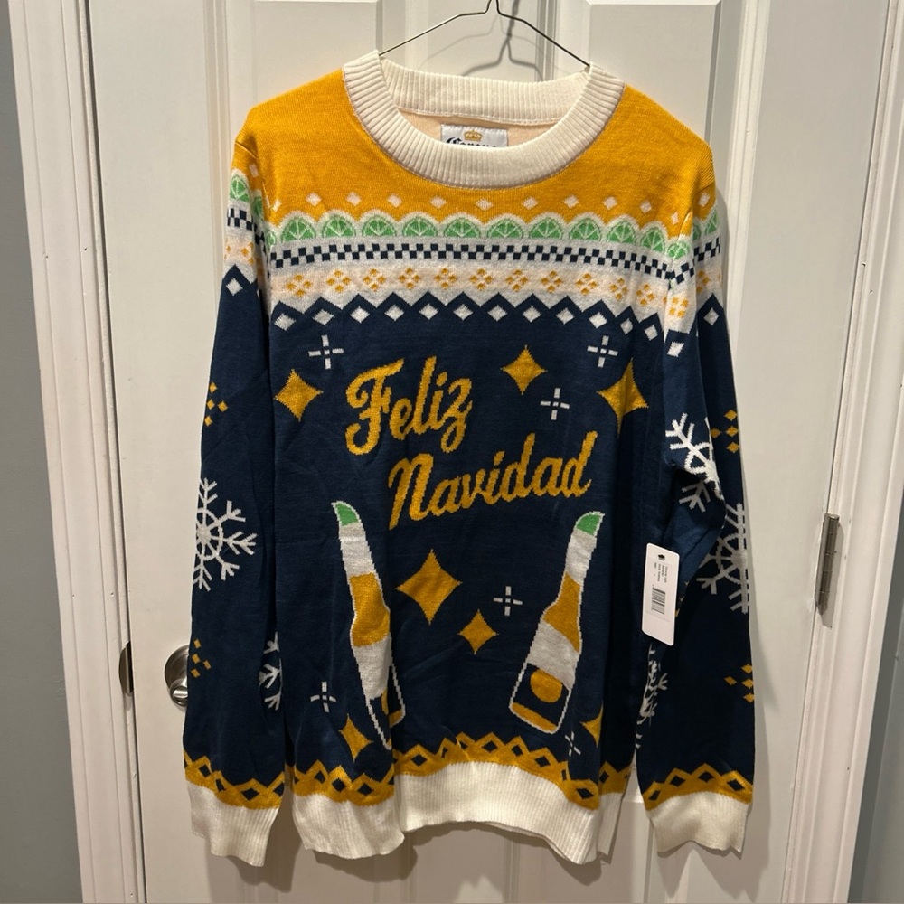 Corona Navy and Gold Holiday Sweater